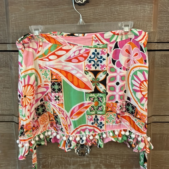 ASOS SWIM Multicolor Wrap Skirt with PomPoms - Picture 2 of 4